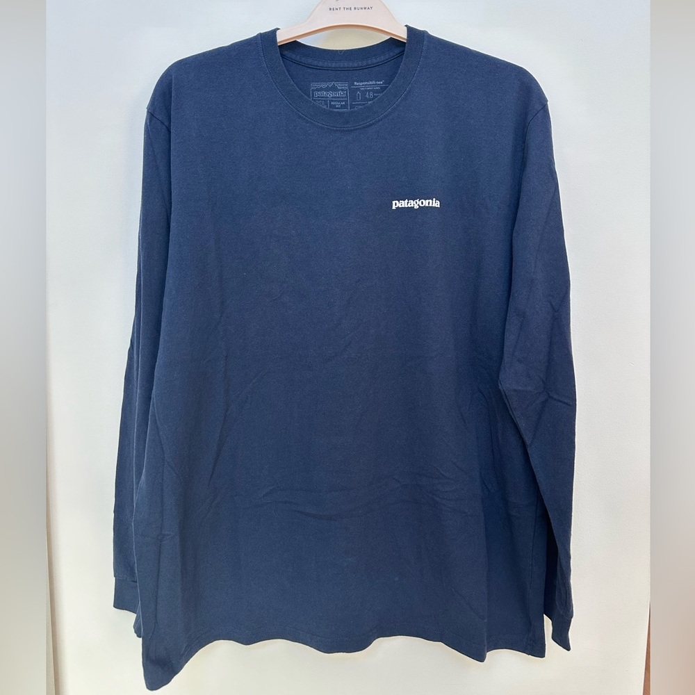 Patagonia Men's Long Sleeve Tee Navy with White Logo